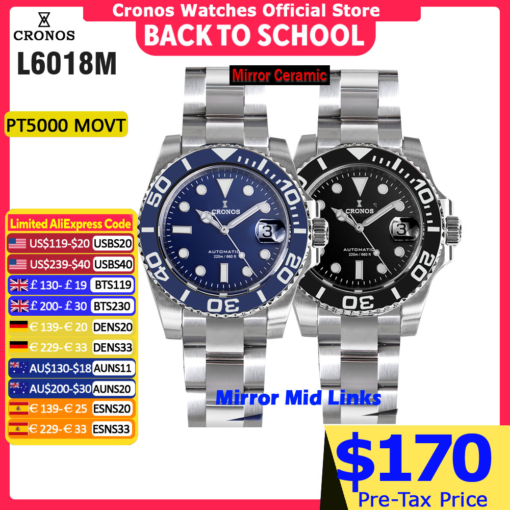 Stainless Bracelet Diver - Cronos Sub Diver Men Watch Stainless