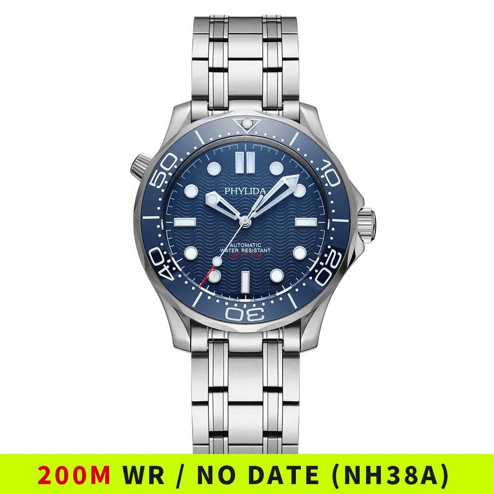 Stainless Bracelet Diver - PHYLIDA Blue Dial NH38a Automatic Watch
