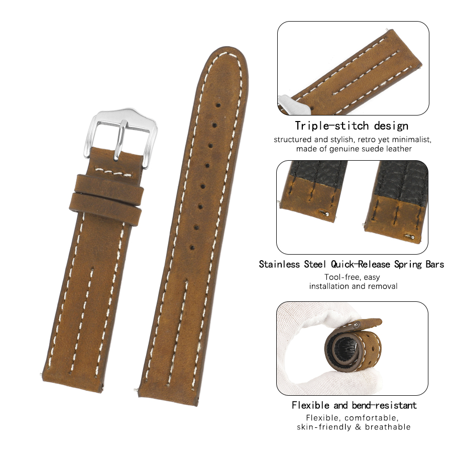 Vintage Crazy Horse Leather Wa - Leather Strap Quick Release review and price