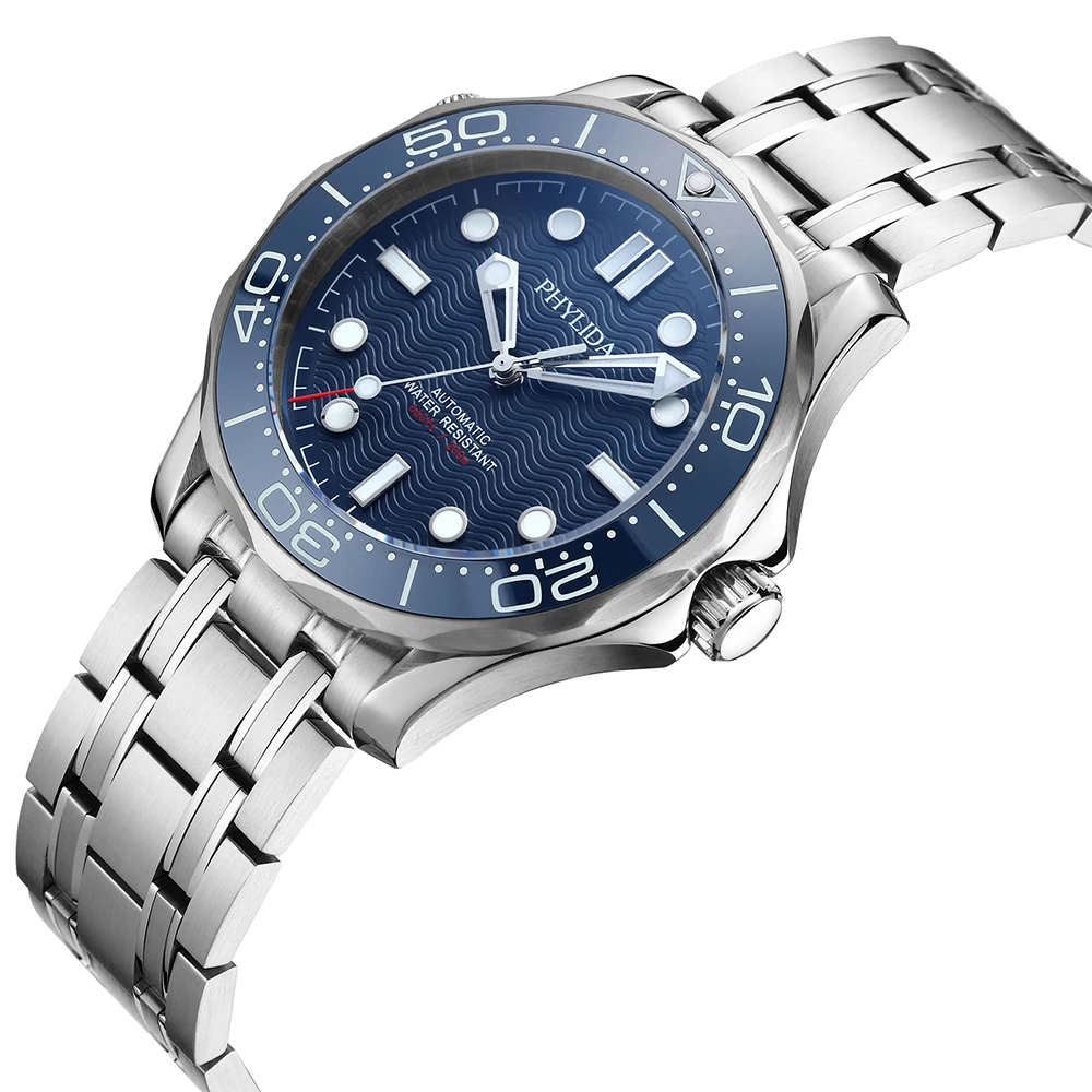 PHYLIDA Blue Dial NH38a Automa - Stainless Bracelet Diver review and price